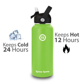 Insulated Water Bottle 32 Oz, Water Bottle Stainless Steel Double Wall Vacuum, 3 Leak-Proof Lids Water Bottle With Straw, BPA Free, Bottle Sleeve & Cleaning Brush, Ideal for Gym, Outdoor & Travel