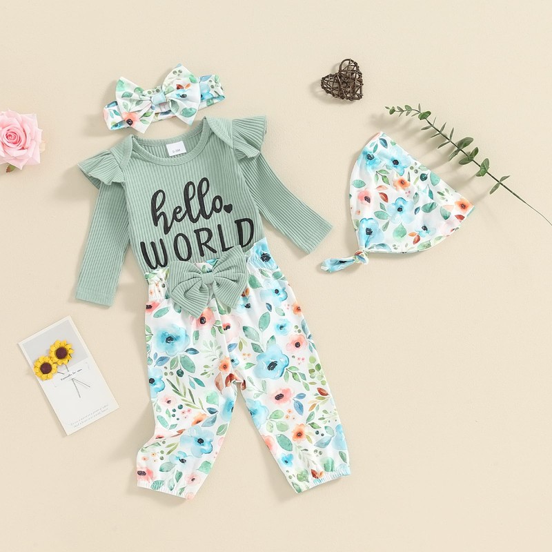 Ayalinggo Hello World Newborn Outfit Baby Girl Ruffle Trim Romper