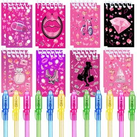 BOLNEY 24 Pcs Pink Girl Party Favors | Set of 12 Invisible Ink Pen and 12 Pink Girl Mini Notepads | Gift Bag Stuffers Pink Girl Party Supplies