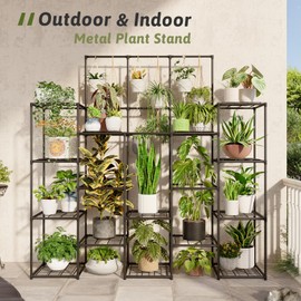 GENTINGBRO Metal Plant Stand Outdoor 63" Tall Plant Shelf for Plants 14-Tier Large Plant Sheves for Indoor Plants Living Room Heavy Duty Rack Garden Balcony Patio Hanging Planter