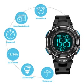 Kids Watch Boys Girls Digital Watch for Kids Teens Durable Resin Band Sport Outdoor Multifunction Chronograph Alarm Clock Waterproof Watches