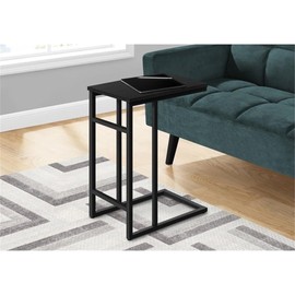 Monarch Specialties I 2170 Accent Table, C-Shaped, End, Side, Snack, Living Room, Bedroom, Metal, Laminate, Black, Contemporary, Modern