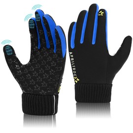 Winter Kids Warm Sports Gloves: Cold Weather Anti-Slip Touchscreen Thermal Lined Children Mittens for Football Ski Bike Snow Boy Girl 4-12 Years Black XXL