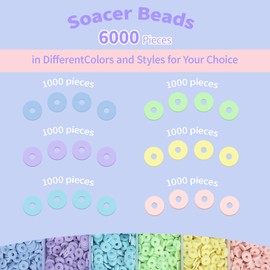 6000+Pieces Polymer Clay Beads, 6 Colors Clay Beads for Bracelets Making Heishi Beads Friendship Bracelet Making Kit for Girl Women Adults (Pastel)