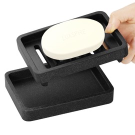 Luxspire Double Layer Removable Soap Dish, Elegant Resin Gravel Texture Soap Holder, Quick Drying Soap Box, Soap Dish Housing for Kitchen, Bathroom, Shower - Gravel Black