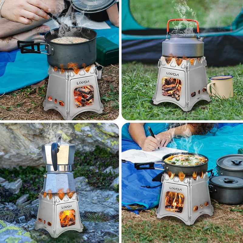 Lixada Camping Wood Stove Folding Lightweight Stainless Steel Wood Burning