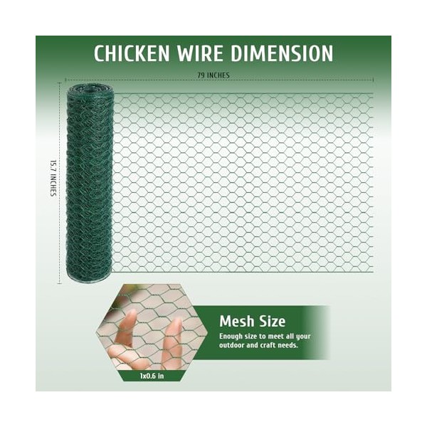 HCFGS Chicken Wire,0.6in Hexagonal Green Floral Chicken Wire Mesh PVC