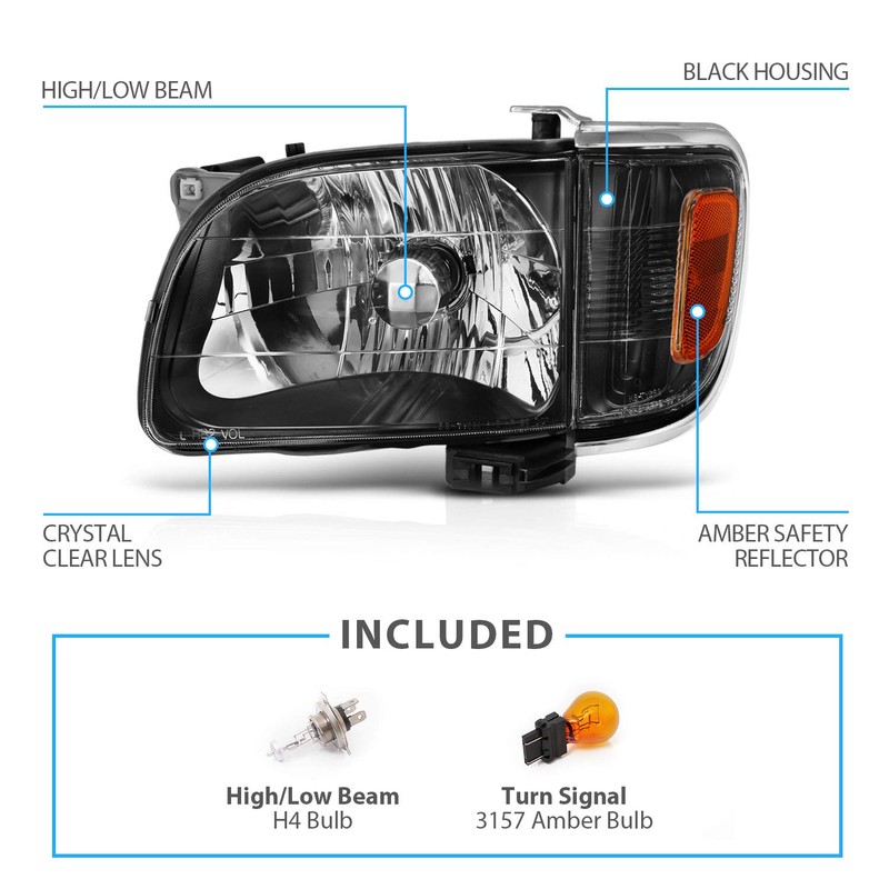 AmeriLite Black Replacement Headlights Assembly Corner Lamp Set For 2001-2004