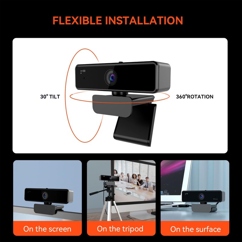 Nuroum V11 2K Webcam for PC, with Noise-Cancelling Microphone &