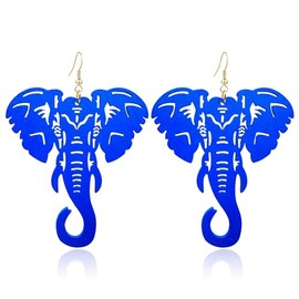KaFu Lightweight Large Natural Wooden Dangle Earrings Ethnic Style African Elephant Drop Earrings for Women Bohemian Style Jewelry Earrings (Blue)