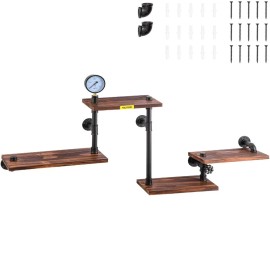 Industrial Pipe Shelving, Pipe Shelves with 4-Tier Wood Planks, Rustic Floating Shelves Wall Mounted, Wall Shelf DIY Bookshelfcolor: Brown
