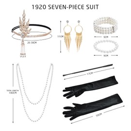 PFLYPF 7 Piece 1920s Set Great Gatsby Women Accessories 1920s Masquerade Bachelorette Bridal Wedding Vintage Accessories, black