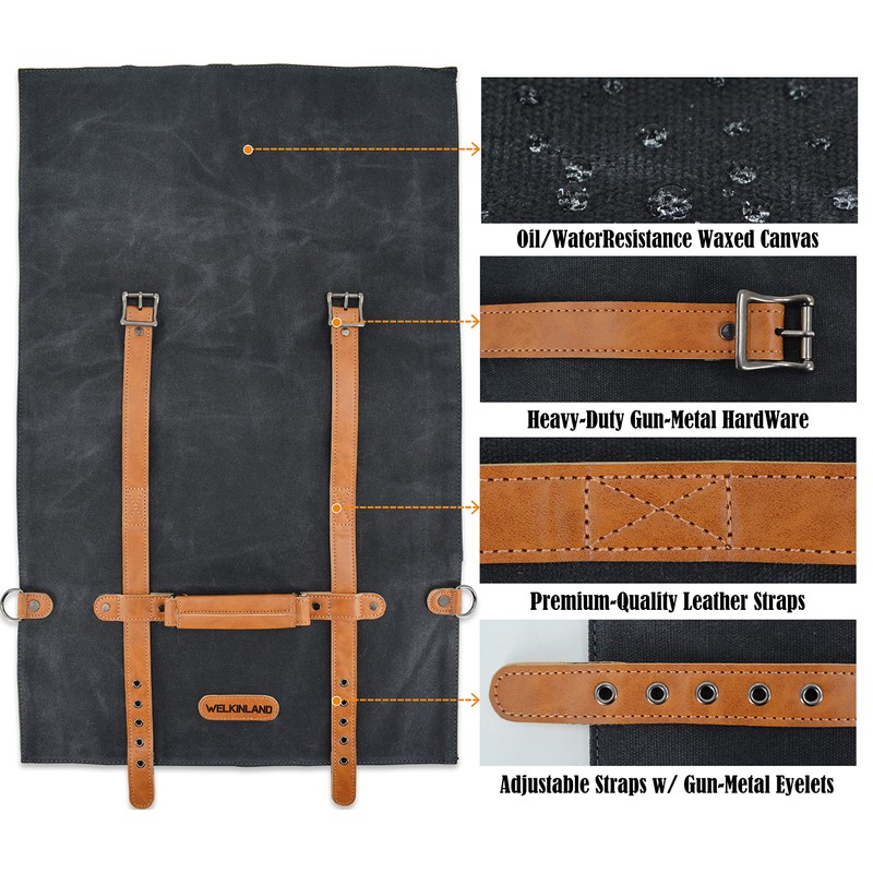 WELKINLAND 14-Pockets Knife Roll, Waxed Canvas Leather Knife Roll, Knifes