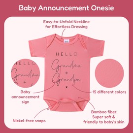 BIBIBLISSBABY Pregnancy Announcement Infant Bodysuit,Hello Grandma+Grandpa Gift for Grandparents,New Baby Surprise(0-3 month), Apple Blossom, 0-3months