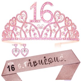 16th Birthday Gifts for Girls,16th Birthday Tiara and Sash,16 & Fabulous Sash,16th Birthday Party Favor,Sweet 16th Birthday Decorations for Her,16th Bday Gift for Girl,16th Birthday Supplies for Girl