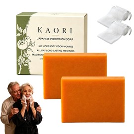 Kaori Persimmon Soap for Old People Smell, Natural Deodorizing Body Bar – Removes Odor, Aging Skin Gentle Cleanser Japanese Extract Men Women (2Pcs, 3.53 OZ)