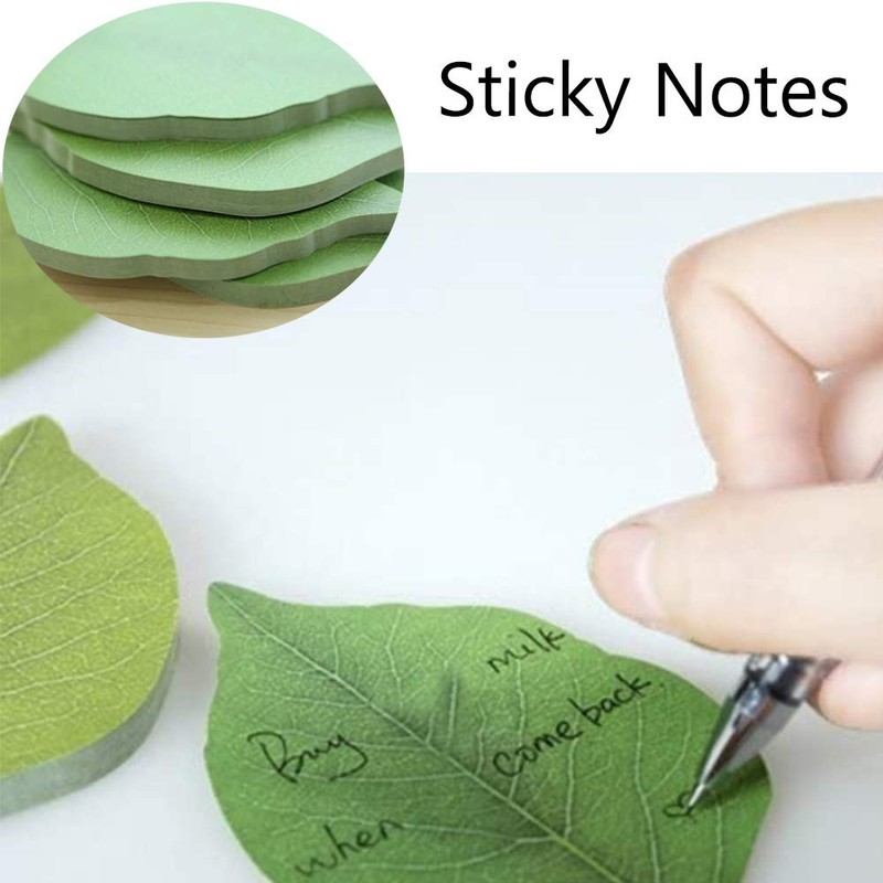 5 Packs Green Leaf-Shaped Sticky Notes Stickers Removable Self-Stick Notes