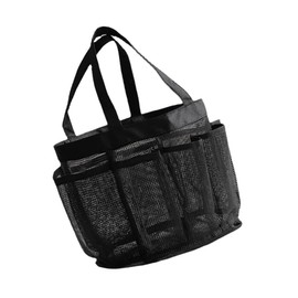 CHILDWEET Multi-pocket Beach Tote Bag for Travel Versatile Mesh Storage Caddy for Toiletries Towels and Essentials Black