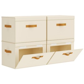 Homsorout Large Storage Bins with Lids - Front Opening Fabric Storage Bins, Flap Closet Organizer with Handles, Collapsible Boxes with Lid, Decorative Basket for Home, Dorm, 4 Pack, Beige