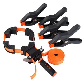#springtok PONY 5-in-1 Strap Clamp with 4-Pack 6-2/7" Spring Clamps, Woodworking Frame Clamping Strap Holder, Rapid Acting Band Clamp