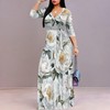 Women's Casual Floral Maxi Dresses V Neck 3/4 Sleeve Tie