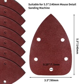 Cionyce 25 unidades de papel de lija con detalle de ratón de grano 60, 5 agujeros, papel de lija para mouse con gancho y bucle, para lijadora de 140 mm