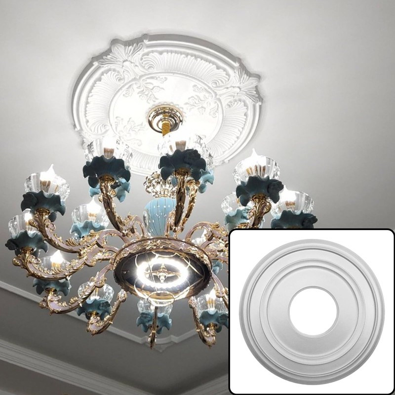 HEVSTIL Silver Ceiling Medallion PU Ceiling Medallion for Light Fixtures