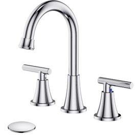 Bathroom Faucets for Sink 3 Hole, Hurran Chrome Bathroom Sink Faucet with Pop-up Drain and Supply Lines, Stainless Steel Lead-Free Widespread Faucet for Vanity RV Farmhouse Sink