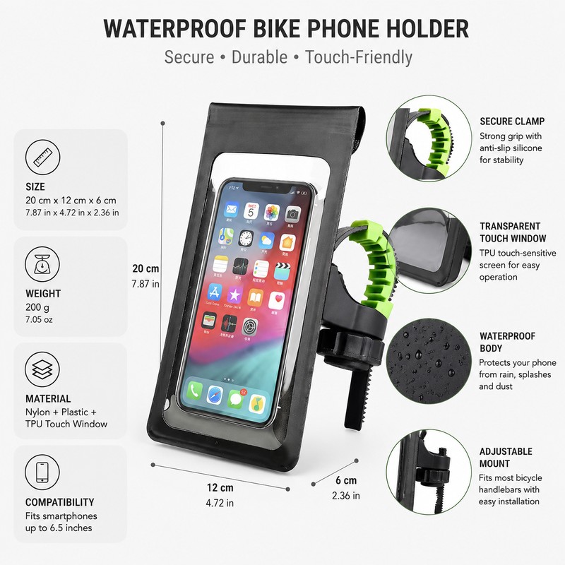 Waterproof Bike Phone Holder for Navigation – Touch Screen Handlebar