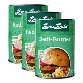 Vegan Burger Plant Based Patties - Loma Linda Redi-Burger Meatless Ground Beef, High Protein Meat Alternative, Vegetarian Burger Mix, Non-GMO, Ready to Cook, 15 oz Cans (3 Pack)
