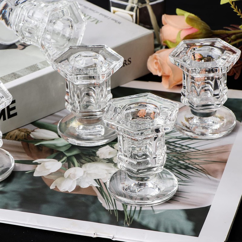 Lanttu Candlestick Holders Bulk, 12 Pcs Glass Candle Holders Set