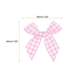 MECCANIXITY 10Pcs Mini Gingham Ribbon Bow 1.5" Checkered Fabric Satin Ribbon Bows for Craft DIY Hair Bow Sewing Wedding Birthday Party Pink and White