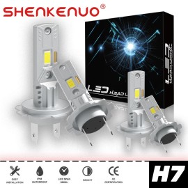 SHENKENUO 4x H7 Super Bright LED Headlight Bulbs 6000LM Kit High Low Beam 6000K White