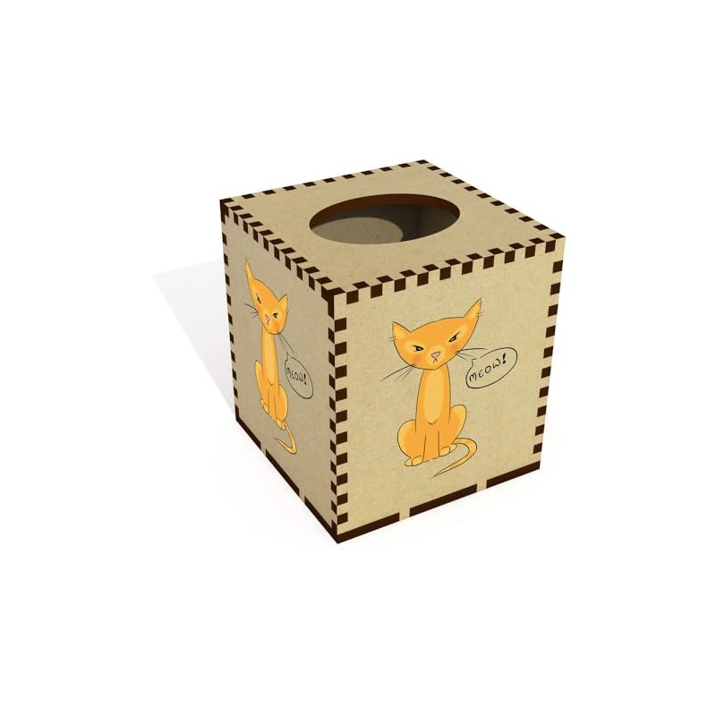 Square 'Cat Says Meow!' Wooden Tissue Box Cover (TB00061517)