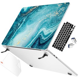 May Chen Compatible with MacBook Air 15 inch Case A3114 M3 A2941 M2 Chip 2024 2023 Release, Sturdy Protection Finish Hard Shell Case Cover with Fold Kickstand & Keyboard Cover, Blue Marble