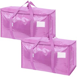 TICONN 2 Pack Extra Large Moving Bags with Zippers & Carrying Handles, Heavy-Duty Storage Tote Moving Boxes for Space Saving (2 Pack, Pink)