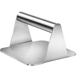 Professional Stainless Steel Burger Press and Grill Smasher, 14 cm Square, Heavy-Duty Kitchen Tool for Meat and Sandwiches
