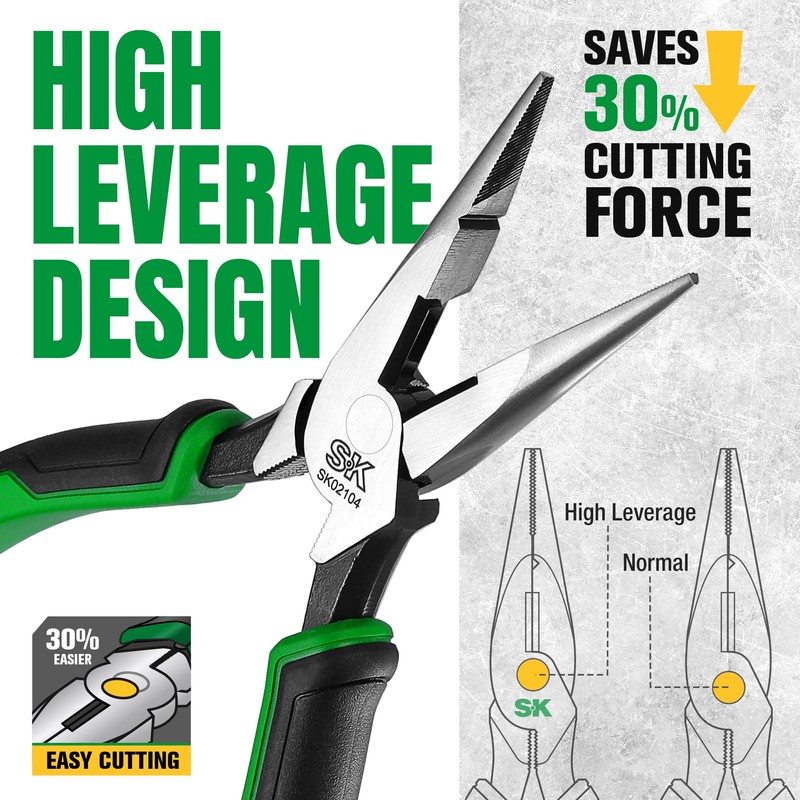 SK 3-Piece Pliers Set, 9.5-Inch Linesman, 8-Inch Diagonal & Needle