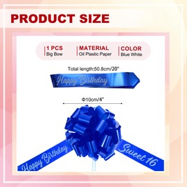 PATIKIL Big Car Pull Bow 20 Inch, Metallic Giant Bow Ribbon for Car Decoration Birthday Present Wrapping Decor, Blue White