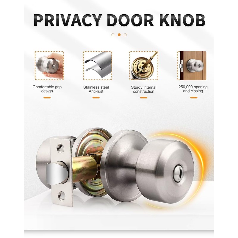 Probrico 10 Pack Brushed Nickel Door Knob Without Key Privacy