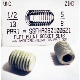 AMERICANINTEGRATEDSUPPLY.COM 1/2-13x5/8 Hex Socket Set Screws Flat Point Alloy Steel Zinc Plated (10)