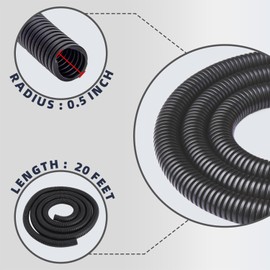 20ft - 1/2 inch Flame Retardant Split Wire Loom Tubing with Installation Tool - Flexible Wire Covers Cord Protectors - Black