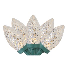 Northlight 100 Warm White LED Faceted C7 Christmas Lights - 66 ft Green Wire