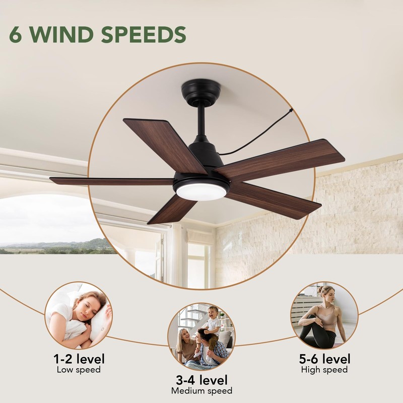 SPACORA 42 Inch Ceiling Fan with Light, Black Ceiling Fans
