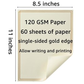 Paquete de 60 papeles de papelería con borde dorado, hojas de papel de 8.5 x 11 pulgadas para escribir cartas, papel de escritura tamaño carta (color 