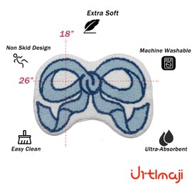 Urtlmaji Coquette Bow Rug Blue Bath Mat Bathroom Rugs, Non Slip Cute Bath Rugs Microfiber Plush Bow Decor, Small Preppy Room Decor Washable Absorbent Girl’s Bedside Rug for Bathtub Sink 26"x18"