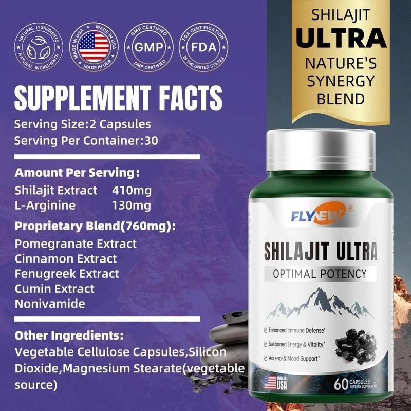 Flynew Shilajit Ultra Optimal Potency, Energy and Immune Support 60