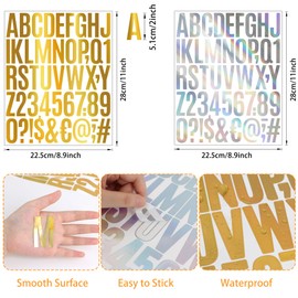 1200 Pieces 24 Sheets Letter Stickers 2 Inch Self Adhesive Capital Alphabet Numbers Sticker Letters Large Stick on Vinyl Decals for Crafts Home Classroom Decor Office Business Mailbox Gold and Silver