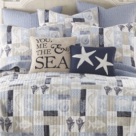 Levtex Home - Cerralvo Twin/Twin XL Quilt Set - Coastal Patchwork - Taupe, Cream, Navy, and Blue - Quilt Size 68x86in. and One Sham Size 20x26in. - Reversible - Cotton Fabric