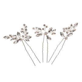LJFEA Pack of 3 Bridal Wedding Flower Hair Pins Pearl Bridal Jewellery Wedding Hair Accessories Silver Hair Clips for Women and Girls (Silver)